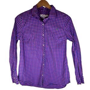 Vineyard Vines Womens Classic Checkered Long Sleeve Button Down Size 6 Pink Blue